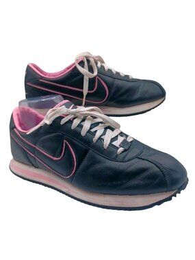 Vtg Women's 9 Nike Cortez 72 Pink Black Leather 040911 PA31 Embroidered Shoes